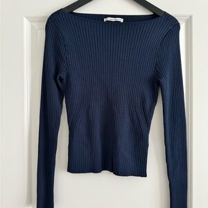 Abercrombie Navy Blue, Glossy Slash Long Sleeve Top, Womens M